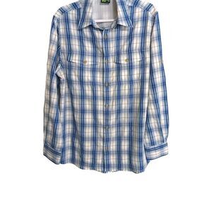 Koppen No Fly Zone Blue Plaid  Mens Sz M Shirt Vented Roll Tab Sleeve Buttons